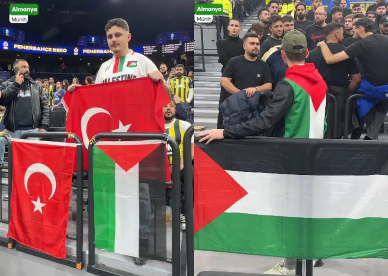 TRİBÜNLERDE MACCABİ TEL AVİV MAÇI ÖNCESİ FİLİSTİN BAYRAĞI AÇILDI!