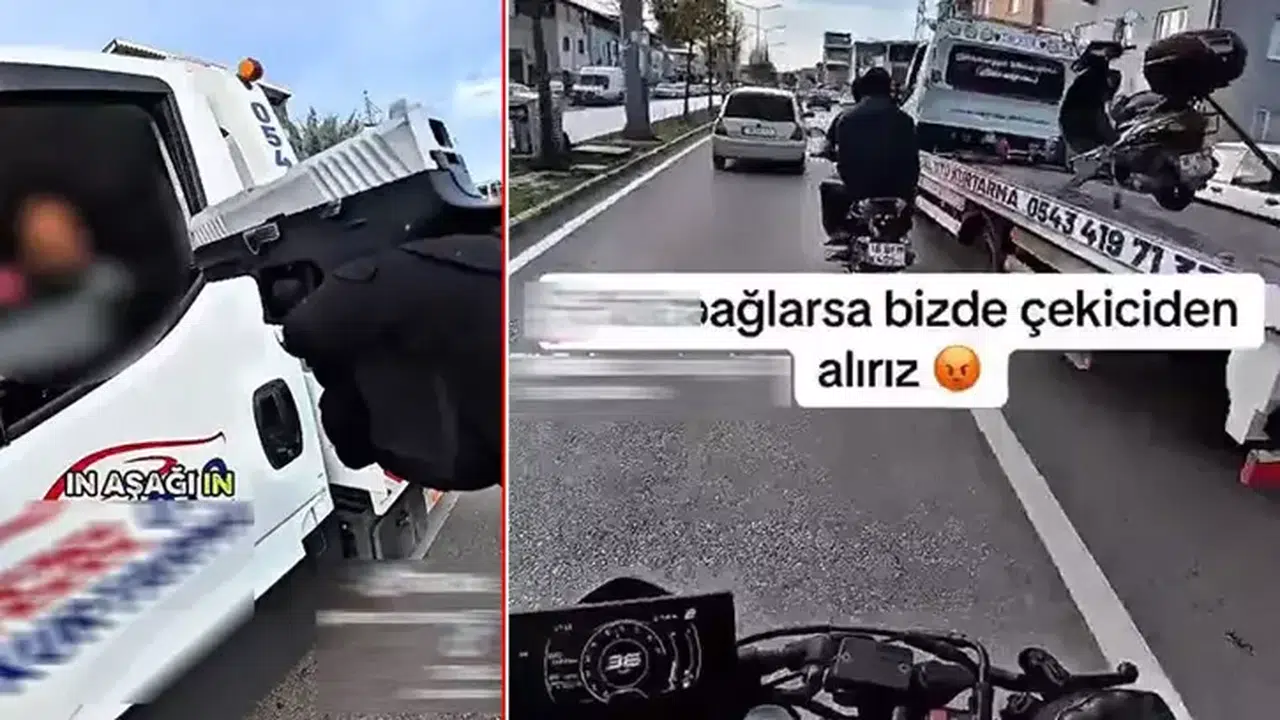 ÇEKİCİDEN SİLAHLA  MOTORU ALDILAR! VİDEOYA ÇEKİP YAYINLADILAR!