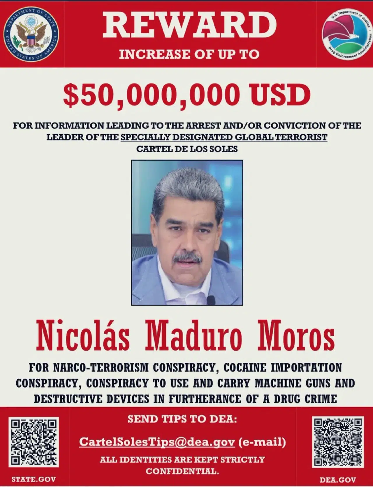 ABD MADURO’YU TERÖRİST İLAN EDEREK BAŞINA 50 MİLYON DOLAR ÖDÜL KOYDU!