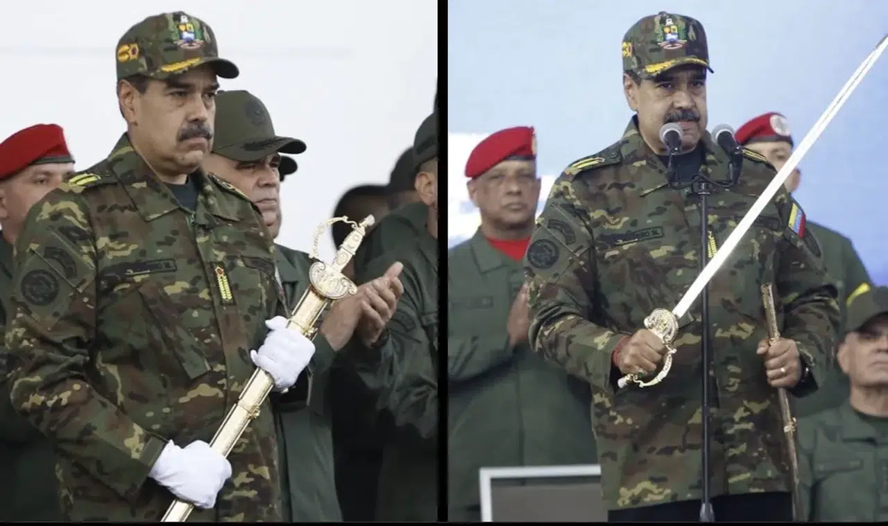VENEZUELA DEVLET BAŞKANI MADURO KAMUFLAJINI GİYDİ KILIÇ KUŞANDI!