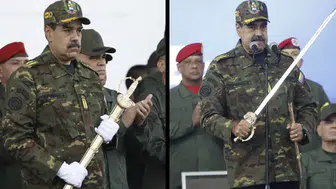 VENEZUELA DEVLET BAŞKANI MADURO KAMUFLAJINI GİYDİ KILIÇ KUŞANDI!