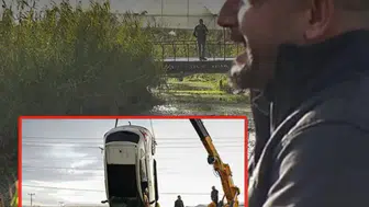 TARTIŞTIĞI EŞİ  ARABA İLE DEREYE DÜŞEN KOCA KAHREDEN O ANI BÖYLE İZLEDİ!