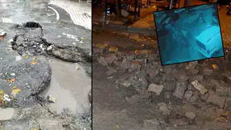 YOLLAR ÇÖKTÜ! İKİ KİŞİ ÇUKURA DÜŞTÜ! ARAÇLAR  KAZA YAPTI!