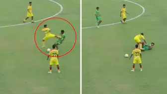 RAKİBİNE BÖYLE UÇAN TEKME ATTI!! FUTBOLDAN ÖMÜR BOYU MEN ESİLDİ!