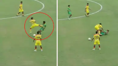 RAKİBİNE BÖYLE UÇAN TEKME ATTI!! FUTBOLDAN ÖMÜR BOYU MEN ESİLDİ!