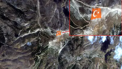 AHIR DAĞI'NA İŞLENEN DEV TÜRK BAYRAĞI UZAYDAN GÖRÜNTÜLENDİ!