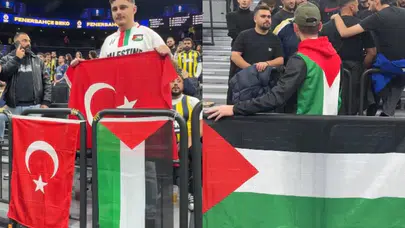 TRİBÜNLERDE MACCABİ TEL AVİV MAÇI ÖNCESİ FİLİSTİN BAYRAĞI AÇILDI!