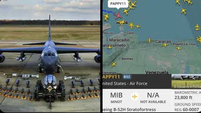 ABD’NİN B-52 BOMBARDIMAN UÇAĞI VENEZUELA AÇIKLARINDA DOLAŞIYOR!