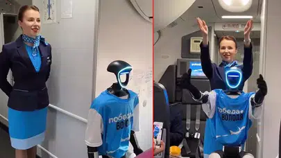 DÜNYADA İLK KEZ BİR RUS HAVA YOLU ROBOT KABİN MEMURU KULLANDI!