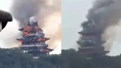 ÇİN'DE BİN 500 YILLIK TAPINAKTA ÇIKAN YANGIN HEYECAN YARATTI!