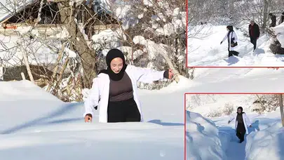 AYSEL EBE 1,5 METRE KARDA YÜRÜYEREK HİZMET VERİYOR!