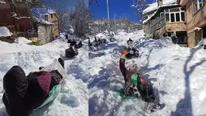 BARTI'NDA KÖYLÜLERİN KAR KEYFİ BÖYLE GÖRÜNTÜLENDİ!