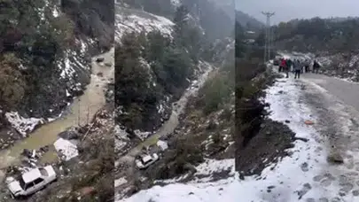 DEREYE UÇAN OTOMOBİLDEN SON ANDA ATLAYARAK KURTULDU!