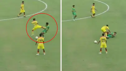 RAKİBİNE BÖYLE UÇAN TEKME ATTI!! FUTBOLDAN ÖMÜR BOYU MEN ESİLDİ!