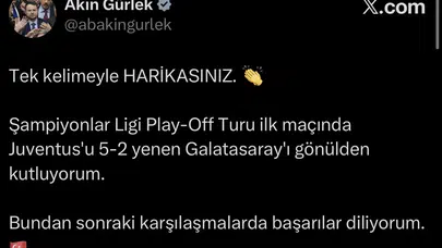 ADALET BAKANI AKIN GÜRLEK GALATASARAY’I  BÖYLE TEBRİK ETTİ!