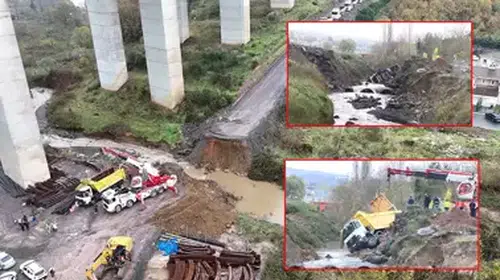 SARIYER’DE DERE KENARINDAKİ YOL ÇÖKTÜ! ARAÇLAR DEREYE DÜŞTÜ!