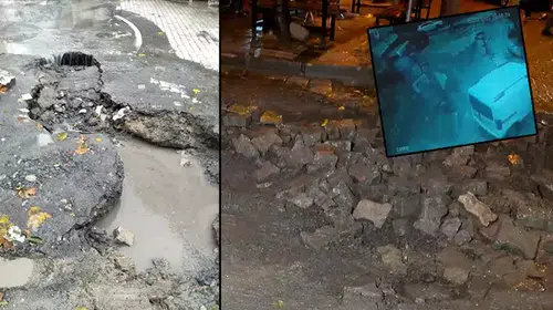 YOLLAR ÇÖKTÜ! İKİ KİŞİ ÇUKURA DÜŞTÜ! ARAÇLAR  KAZA YAPTI!