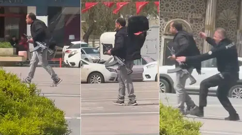 UZUN NAMLULU SİLAH TAŞIYAN ŞAHISI POLİS ÜZERİNE ATLAYARAK ENGELLEDİ!