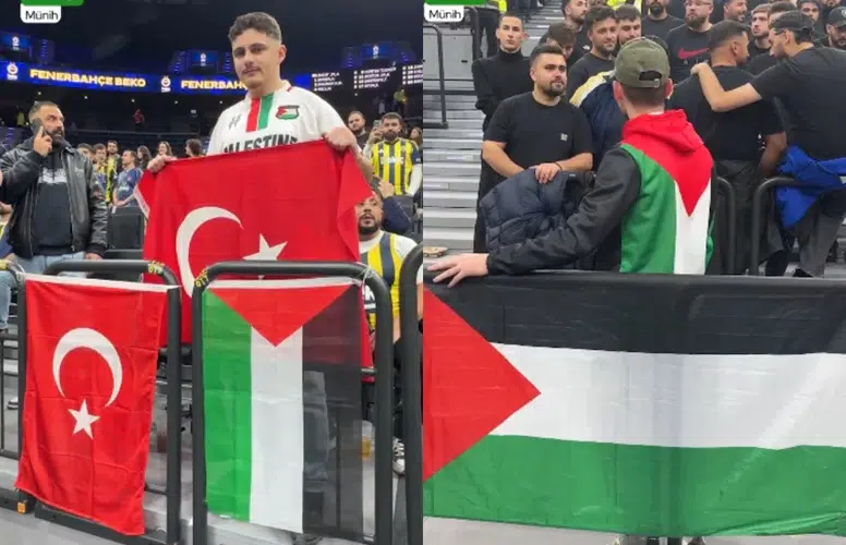 TRİBÜNLERDE MACCABİ TEL AVİV MAÇI ÖNCESİ FİLİSTİN BAYRAĞI AÇILDI!