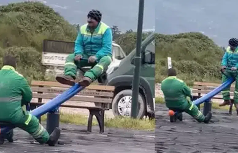 BURSALI TEMİZLİK GÖREVLİLERİNİN MOLADA “TAHTEREVALLİ” KEYFİ…